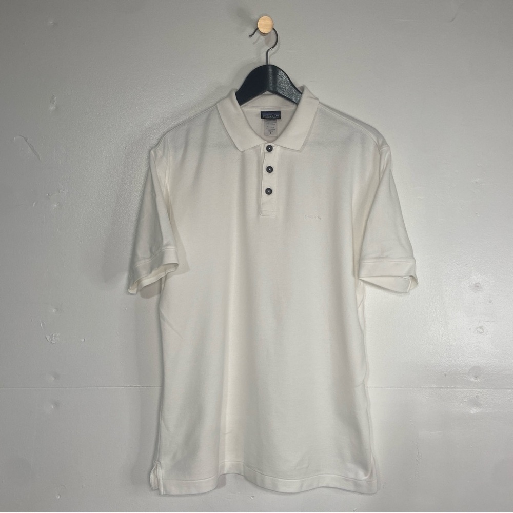 Patagonia Short Sleeve Polo Shirt Mens Small White Organic  Cotton Casual Button